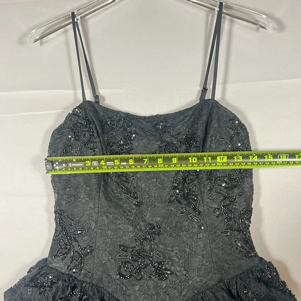 Windsor Midnight Magic Mini Dress Women Large Black Sequin Lace Spaghetti Straps